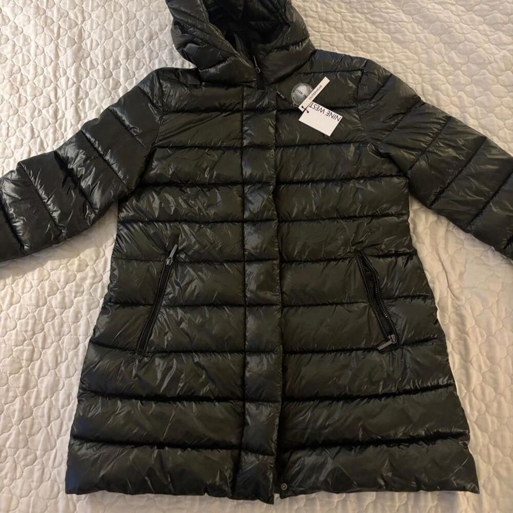 NWT Nine West Women’s Dark Green Long Puffer Jacket Outdoor Winterwear Size L